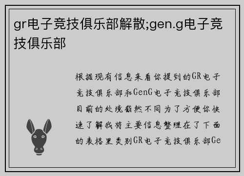 gr电子竞技俱乐部解散;gen.g电子竞技俱乐部
